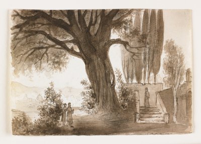 Italiaans landschap met eik door Italian School