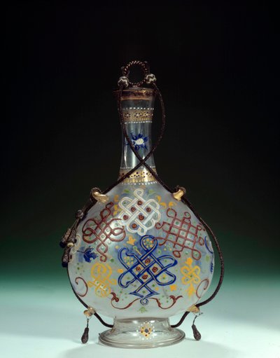 Italiaanse kunst: glazen fles met polychrome decoraties door Italian School