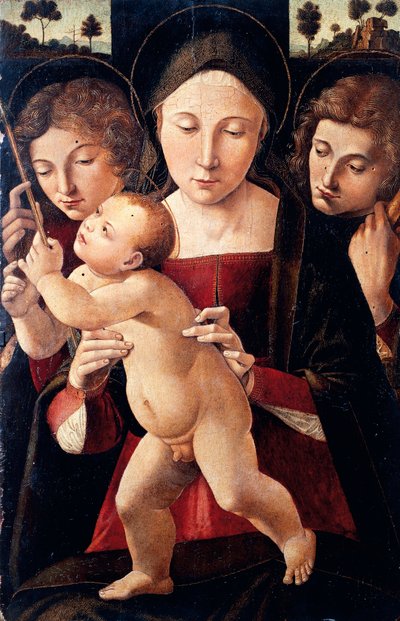 Italië, Assisi, Madonna en Kind met twee engelen door Italian School