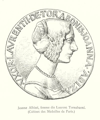 Jeanne Albizzi, vrouw van Laurent Tornabuoni, Kabinet van Medailles van Parijs (gravure) door Italian School