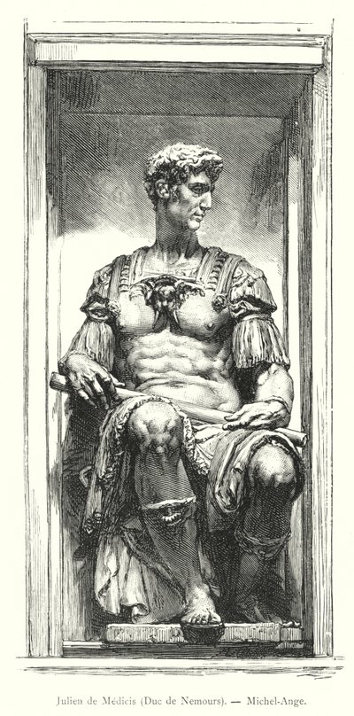 Julien de Medici, hertog van Nemours, Michelangelo (gravure) door Italian School