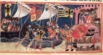 Julius Caesar (100-44 v.Chr.) landt in Engeland, uit Le Vite di Dodici Cesari door Gaius Suetonius Tranquillus (c.75-150) door Italian School