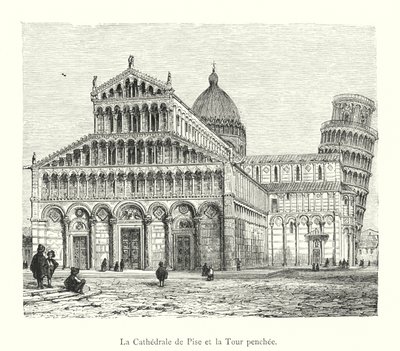 De Kathedraal van Pisa en de Scheve Toren (gravure) door Italian School
