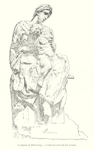 De Liefdadigheid van Michelangelo, de Nieuwe Sacristie van San Lorenzo (gravure) door Italian School