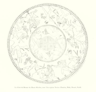 De Bronzen Ciste van het Kircher Museum, met de Inscriptie Novios Plautios, Med, Romai, Fecid (gravure) door Italian School