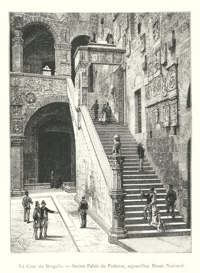 De Binnenplaats van de Bargello, Voormalig Paleis van de Podestà, nu Nationaal Museum (gravure) door Italian School