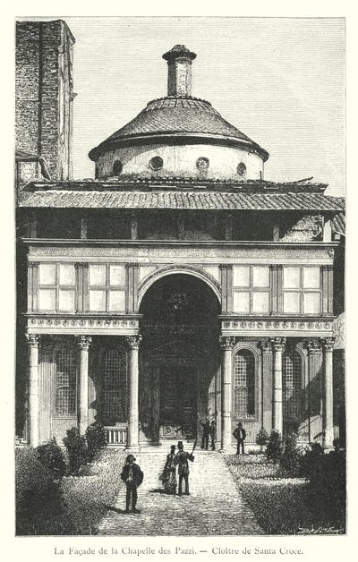 De gevel van de kapel van de Pazzi, Klooster van Santa Croce (gravure) door Italian School