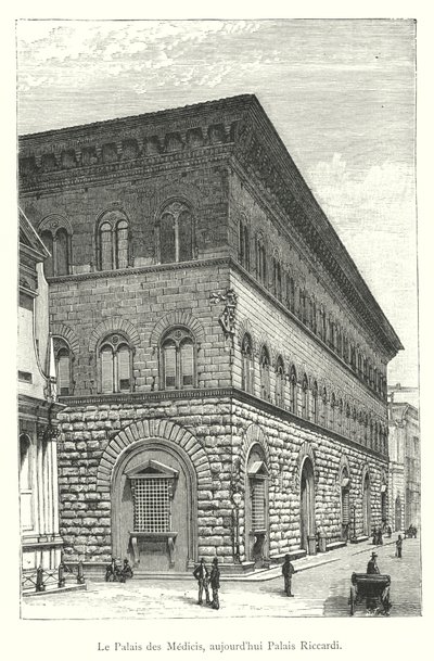 Het Medici-paleis, nu het Riccardi-paleis (gravure) door Italian School