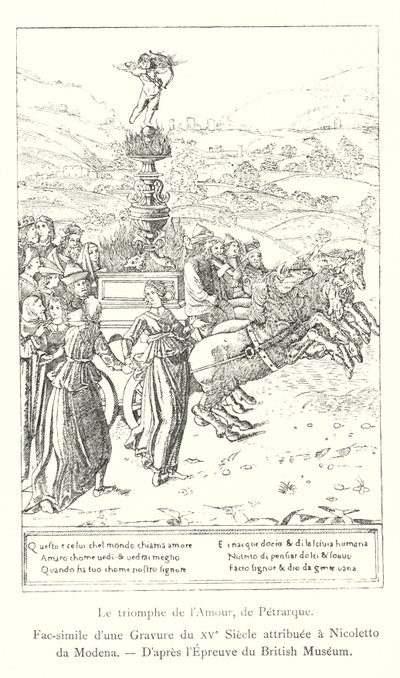 De triomf van de liefde, van Petrarca, Fac-simile van een gravure uit de 15e eeuw toegeschreven aan Nicoletto da Modena, naar het exemplaar van het British Museum (gravure) door Italian School