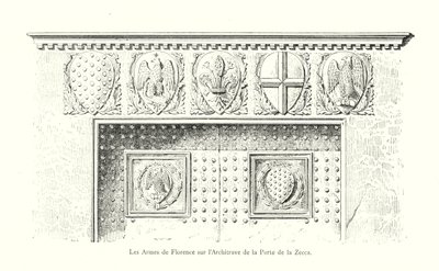 De wapens van Florence op het architraaf van de poort van de Zecca (gravure) door Italian School