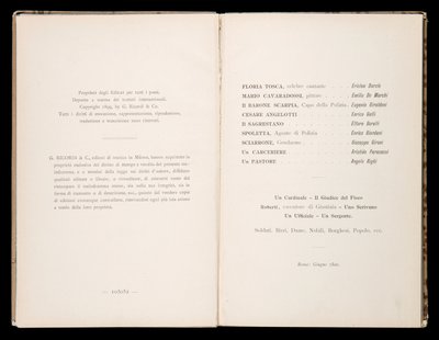 Libretto della Tosca door Giacomo Puccini, Edition Ricordi, Italië door Italian School