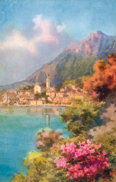 Limone, Gardameer, Italië (kleurenlitho) door Italian School