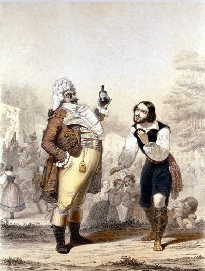 Luigi Lablache en Mario di Candia in een scène uit de opera Het Elixer van de Liefde door Italian School