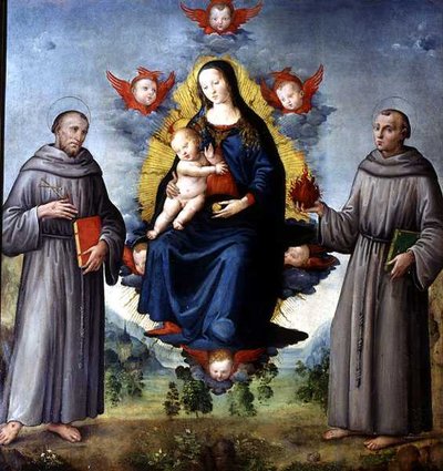 Madonna en Kind, geflankeerd door St. Franciscus van Assisi en St. Antonius van Padua door Italian School