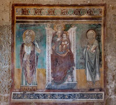 Madonna op de troon met de heiligen Augustinus en Severus, Oratorium van het Kruis, laatste kwart van de XIII eeuw door Italian School