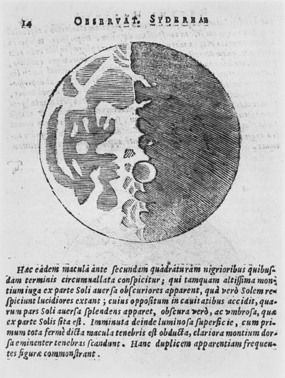 Kaart van de maan, illustratie uit Sidereus Nuncius door Galileo Galilei, 1610 door Italian School