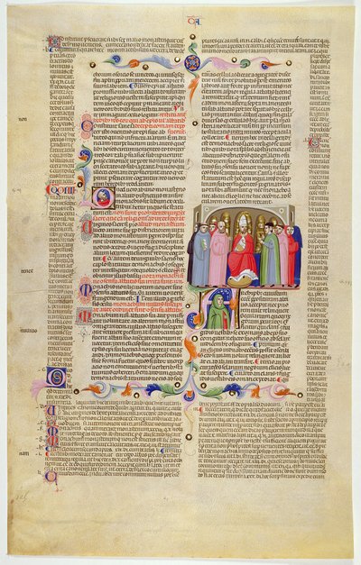Marlay Cutting IT.10: Blad met miniatuur uit Gratians Decretum met de aartsbisschop op de troon tussen geestelijken en leken door Italian School