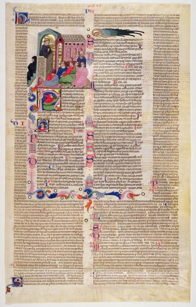 Marlay Cutting IT.11: Blad met miniatuur uit Gratians Decretum met een monnik die preekt voor een congregatie van mannen en vrouwen door Italian School