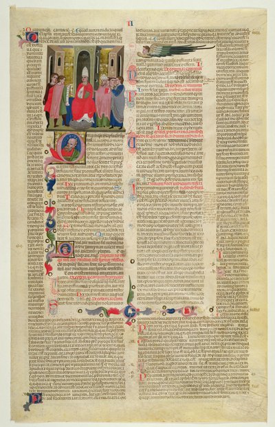 Marlay Cutting IT.3: Blad met miniatuur uit Gratians Decretum met de zaak van de bisschop beschuldigd van vleselijke zonde door Italian School