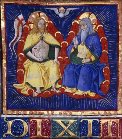 De Drie-eenheid, miniatuur uit een verlicht koorboek op perkament, c.1440 door Italian School