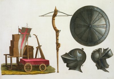 Milanese strijdwagen, kruisboog en harnas, plaat 17 uit Le Costume Ancien et Moderne, door Jules Ferrario, gepubliceerd c.1820s-30s door Italian School