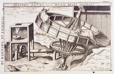 Molen aangedreven door dieren, gravure Italië door Italian School