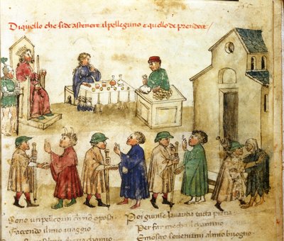 Gedragsmodel van pelgrims - in "Croniche del Sercambi", circa 1400. Nationaal Archief, Lucca door Italian School