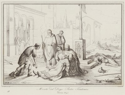 Dood van Doge Pietro Tradonico, 864 (gravure) door Italian School