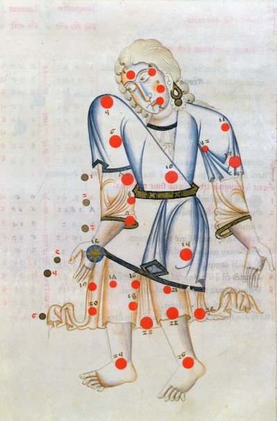 Het sterrenbeeld Maagd, uit Liber de stellis fixarum, een Latijnse vertaling van Het Boek der Vaste Sterren door Abr ar-Rahman Al Sufi (903-986 AD) door Italian School