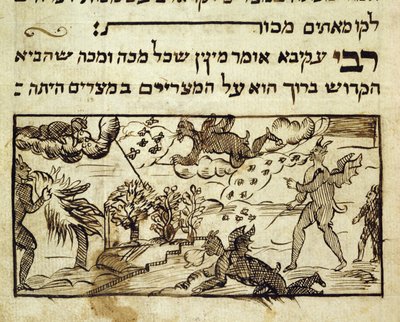 Ms.C.A.2795 Demonen verspreiden plagen in de wereld, uit het Verhaal van het Joodse Volk door Italian School