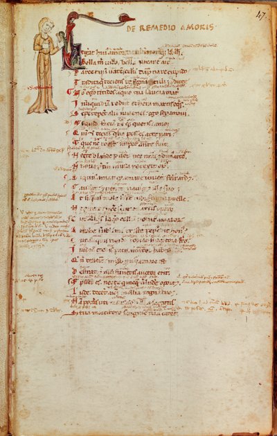 Ms 19 fol.47 Pagina met een versierde initiaal, uit LArt dAimer door Ovidius door Italian School