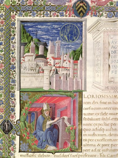 Uitzicht op Rome als de Stad van God, en St. Augustinus die Schrijft, uit 