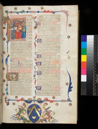 Ms 390. Seneca de Jongere, Opera, en Seneca de Oudere, Excerpta controversiarum, f.1r. Incipit pagina met gehistorieerde initiaal [L] met Jerome, St. Paul en Seneca, Veneto door Italian School