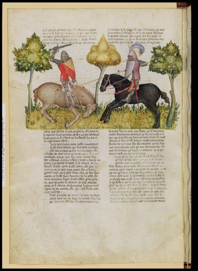 Sir Percivals paard wordt gedood, uit de Queste del Saint Graal, ca. 1380-85 door Italian School