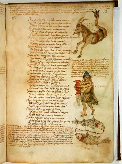 Ms Ital 483 P.4.7 f.158r Steenbok, Waterman en Vissen, uit de 