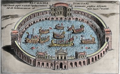 Naumachia, zeeslag in een amfitheater in Rome. door Italian School
