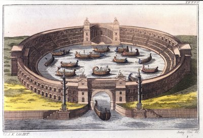 Naumachia, zeeslag in een amfitheater van Rome door Italian School