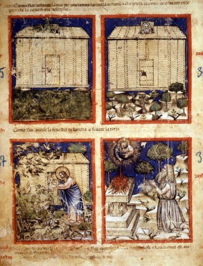 De Ark van Noach, Miniatuur uit codex 212 (of padovano codice of Bijbel van Padua) 1390-1400 Rovigo, Accademia dei Concordi door Italian School