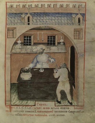 Nouv Acq Lat 1673 fol.39 Een verkoper van gedroogd vlees, uit 