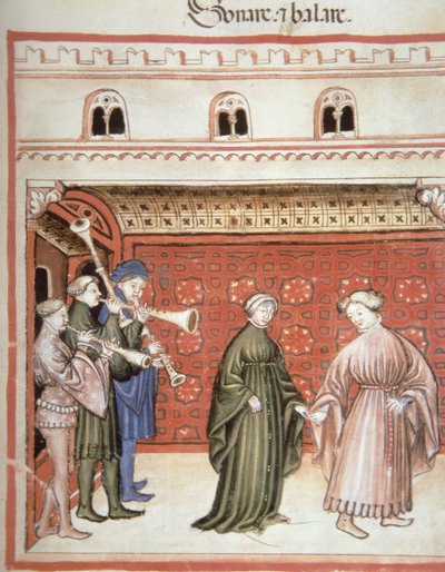 Nova 2644 fol.104r Muziek en dans, uit Tacuinum Sanitatis door Italian School