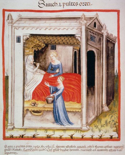 Nova 2644 fol.44v Proeven van gerstensoep, uit Tacuinum Sanitatis door Italian School