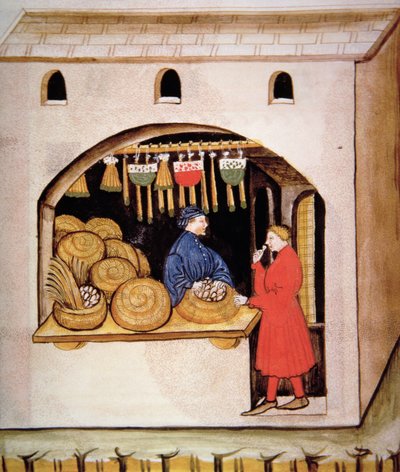 De verkoop van gedroogde vijgen, uit Tacuinum Sanitatis door Italian School