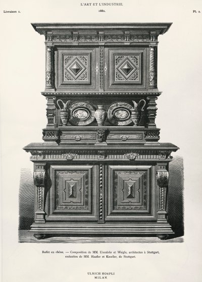 Eiken dressoir ontworpen in Stuttgart, illustratie uit L
