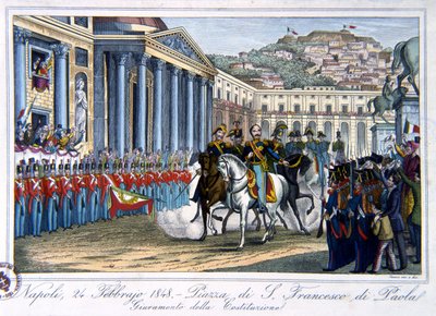 Eed van de Italiaanse Grondwet, Piazza di San Francesco di Paola, Napels, 24 februari 1848 door Italian School
