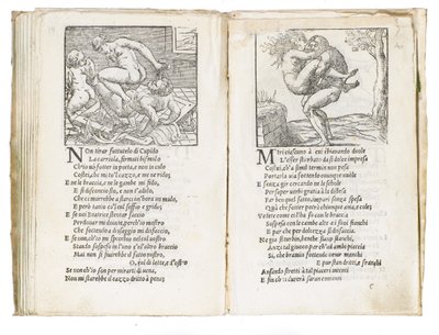 Pagina uit "Sonetti Lussuriosi" door Pietro Aretino, geïllustreerd door Giulio Romano en gegraveerd door Marcantonio Raimondi, gepubliceerd Venetië, ca. 1527 door Italian School