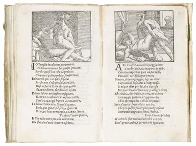 Pagina uit "Sonetti Lussuriosi" door Pietro Aretino, geïllustreerd door Giulio Romano en gegraveerd door Marcantonio Raimondi, gepubliceerd in Venetië, ca. 1527 door Italian School