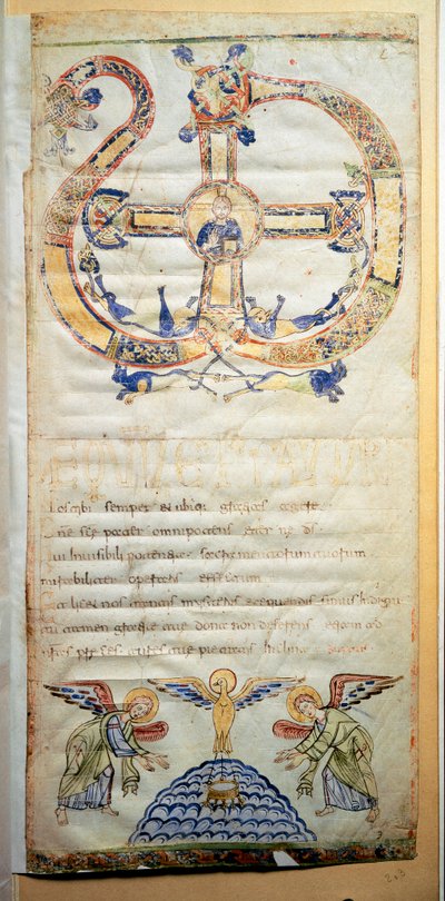 Pagina van een Pontificale met de gebeden en ceremonies die door de bisschop moeten worden uitgevoerd (Ms.724/1-Carta3) Een manuscript uit de 10e eeuw. Rome, Biblioteca Casanatense door Italian School