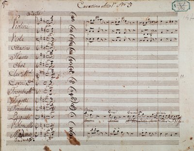 Pagina van muzikale partituur uit Act I van de opera 
