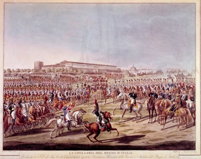 Parade van de Italiaanse cavalerie van het Koninkrijk Italië. Prenten uit het begin van de 19e eeuw door Italian School