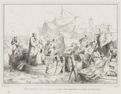 Pest van 1576 en hulp verleend door de republiek aan zieken in het Lazzaretto door Italian School